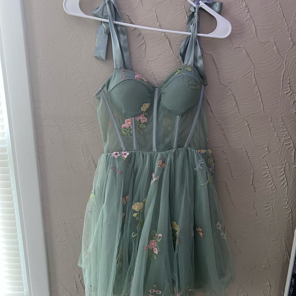 Floral Embroidered Green Dress
